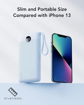 Power Bank VRURC 10000mAh з 4 кабелями: портативний акумулятор USB-C для iPhone, Huawei, Samsung та Android (синій)