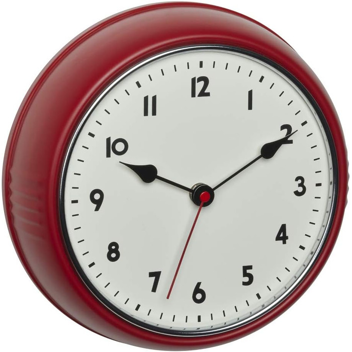 TFA Dostmann Analog Radio Wall Clock, 60.3541.05, Retro Design, with Second Hand, Metal, Red, (w) 240 x (d) 68 x (h) 240 mm