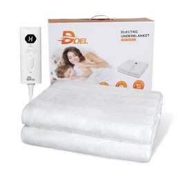 Електрична ковдра DOEL 160x140 см, тепла підстилка для двоспального ліжка з 10 рівнями нагріву, таймер 3/12 годин, машинне прання, 220-230V, 115W, біла