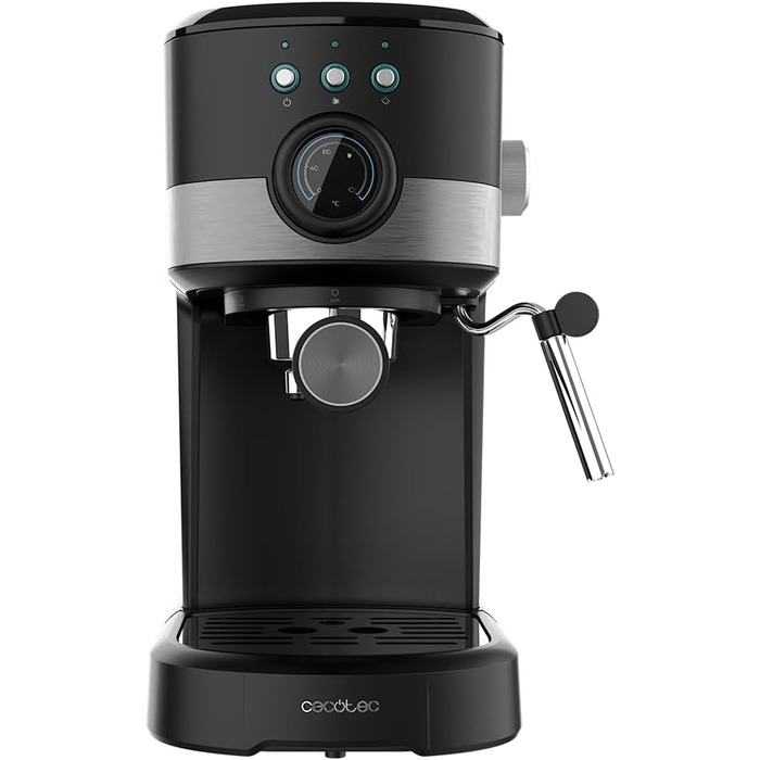 Кавоварка Cecotec Compacta Power Espresso 20 Pecan 1100 Вт, 20 бар, термоблок, парова насадка, подвійний фільтр, 1,25 л, чорна, з манометром