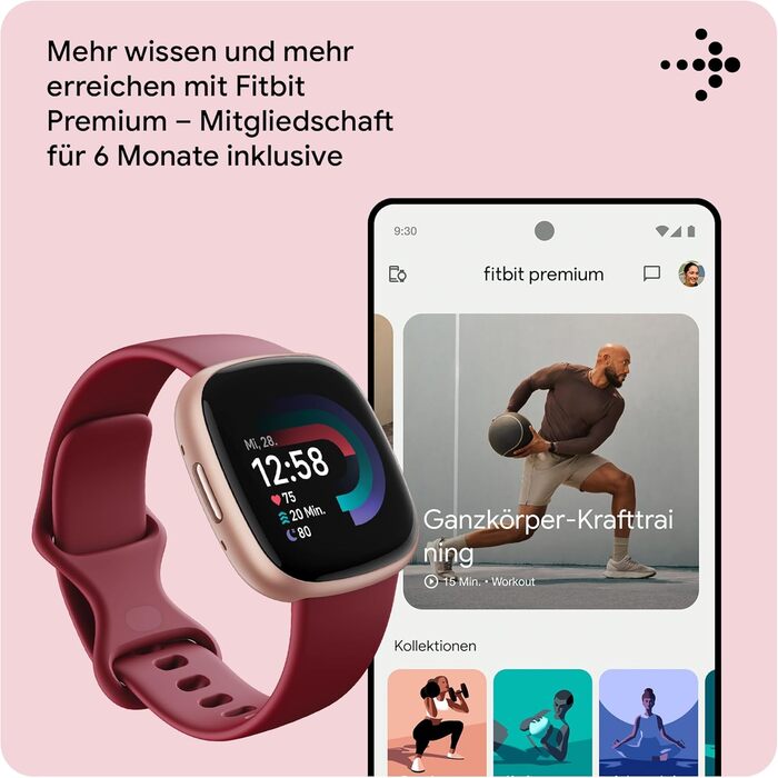 Смарт-годинник Fitbit Versa 4 – фітнес-трекер з GPS, телефоном, 6 днів роботи від акумулятора, 40+ режимів тренувань, сумісний з Android/iOS, рожевий пісок / алюміній, колір мідно-рожевий