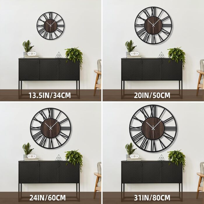 Large Wall Clock, Ticking Sounds, 34CM/14 inch Silent, No Noise, Battery Operated, Modern, Oversized, Retro Vintage Oversized Wall Clock for Living Room, Bedroom and Kitchen (16 inch, Dark Brown - Roman Numbers)