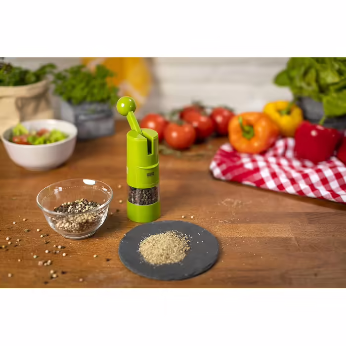 KUHN RIKON Salt and Pepper Grinder Ratchet Grinder, Manual Spice Grinder, Green, Adjustable Ceramic Grinder, Plastic, 5.8 x 5.8 x 21.5 cm