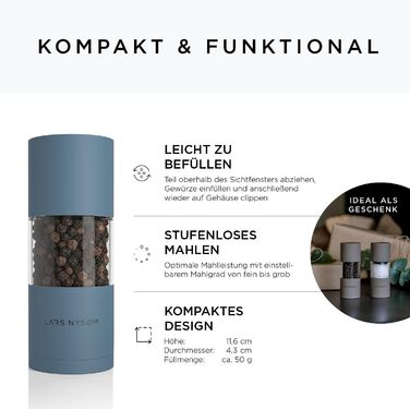 LARS NYSØM Salt and Pepper Mill Set made of Stainless Steel with Adjustable Ceramic Grinder - 2 Pieces | Manual Spice Grinders with High-Quality Design (2 pcs) (Blue)