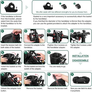 Складаний водонепроникний кошик на кермо велосипеда, знімний, з алюмінієвого сплаву, для собак та котів, для походів, пікніків та покупок (Чорний)