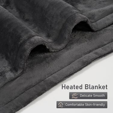 Електрична ковдра CURECURE з підігрівом, 150 x 200 см, 4 режими, таймер, захист від перегріву, для ліжка/дивану, сірий колір