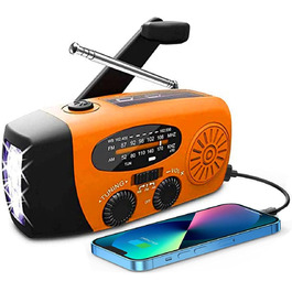 Радіо Solar Radio: портативне радіо з ручним приводом, динамо, AM/FM, 2000mAh Powerbank, ліхтарик LED, зарядка USB для мобільного телефону, для кемпінгу та відпочинку на природі, оранжевий колір