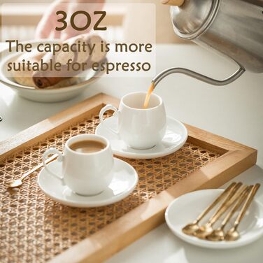 Набір кавових чашок для еспресо LYEOBOH (6 шт.) з підставками та ложками, 85 мл, кераміка, білий
