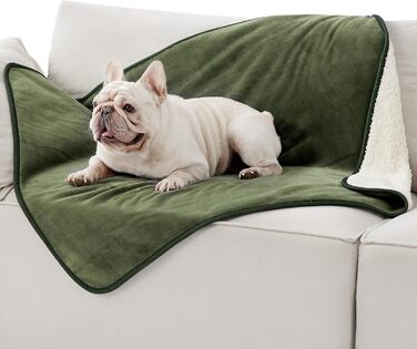 Водонепроникний коврик для собак Lesure, великий розмір 100x120 см, для активного відпочинку, з Sherpa Fleece, для собак та котів, миючий, захист дивану, оливковий