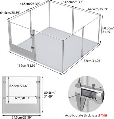 Клітка для собак BingoPaw з акрилу: прогулянкова клітка для собак, 8-секційна, висотою 60 см, XXL клітка для цуценят з дверцятами та водонепроникним дном (132 x 132 x 80,5 см)