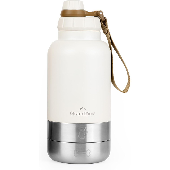 Ізольована портативна пляшка для води для собак GrandTies з двома знімними мисками, вилка-поїльник, водонепроникний контейнер для корму, аксесуари для собак для прогулянок, походів, кемпінгу (950 мл, пудрово-зелений) Ivory White Medium 32oz/950mL