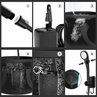 Кемпінговий душ 20Л з помпою, акумулятор 6000мАг, зарядка USB-C, шланг 2м