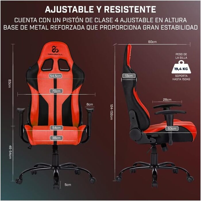 Ігрове крісло Newskill Horus Zephyr, ергономічне, тканинне, нахил 180°, 9 кольорів, червоне