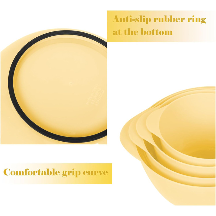 Набір салатниць/міксерів BoxedHome (4 шт.) - пластик, жовтий, неслизькі, для кухні