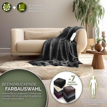 Sinnlein® електрична гріюча ковдра з плюшу 200 x 180 см з автовимкненням, таймером, 9 температурними режимами, цифровим дисплеєм, антрацит