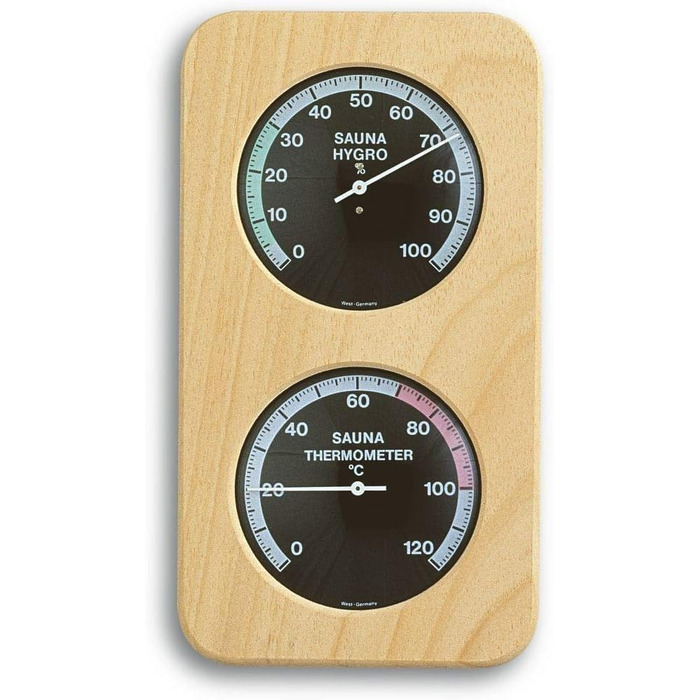 TFA Dostmann Sauna Thermo-Hygrometer Hair-Synthetic, 40.1004, heat-resistant, made of solid wood, L 131 x W 34 x H 240 mm Black, Wood