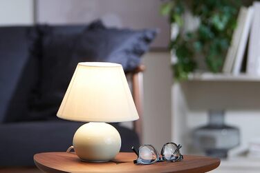 BRILLIANT Primo: Стильна настільна лампа з тканинним абажуром – для спальні, вітальні та приліжкові зони – E14, оранжевий/бежево-коричневий