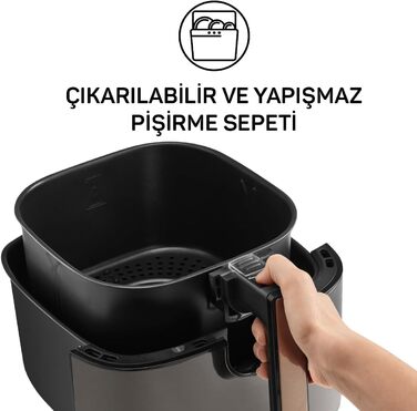 Аерофритюрниця Arzum 6л Чорна - Здорова смаження без олії, 8 програм, регулювання часу та температури, посудомийна машина