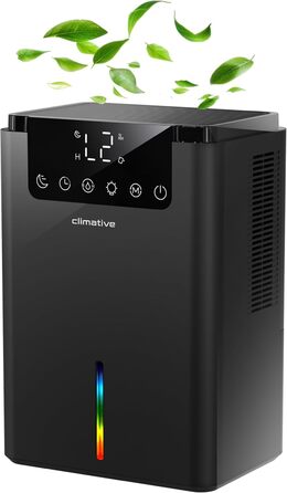 Електричний осушувач повітря Climative ION 12L/24h з Wi-Fi та очищувачем повітря для дому, квартири, ванної кімнати. Захист від вологи та плісняви до 20 м². Чорний Luxe 070