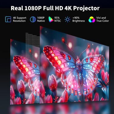 Проектор AKATUO Smart 4K з підтримкою Netflix, Full HD 1080P, WiFi6 Bluetooth, електричним фокусом та автотрапецеїдною корекцією для дому та вулиці (сумісний з iPhone)