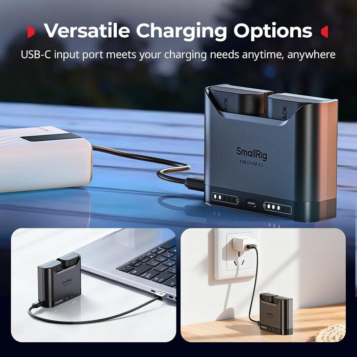 Зарядний пристрій SMALLRIG для акумуляторів Canon LP-E6P/LP-E6NH, подвійний, 22.5W USB-C, сумісний з Canon EOS R5 Mark II, R6 Mark II, R5, R6, R7, 5D Mark II та 5D Mark IV