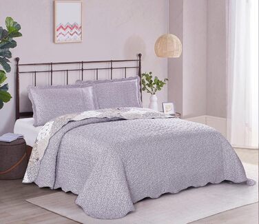 Комплект стеганих ковдр Brilliant Sunshine Grey Heart Love Patchwork (2 шт.) з чохлом для подушки, двостороння покривало, м'яка легка ковдра, всесезонна ковдра для двоспального ліжка (Фіолетовий)