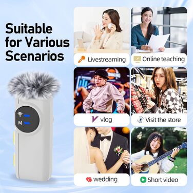 USB-C Беспроводной петличный микрофон 2 в 1 для iPhone, подавление шума KI, мини-микрофон для видеоблогинга, видео, подкастов, интервью, TikTok, YouTube - Черный (2 TX + 1 RX) (A5-Basic White (2 в 1))