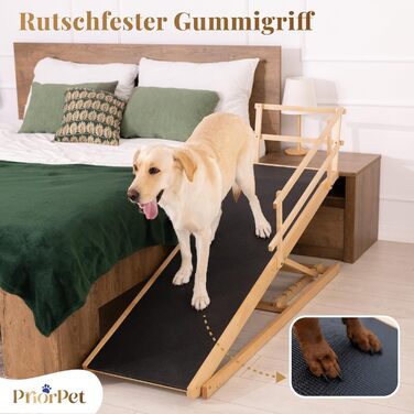 Східці для собак до ліжка з захисним бар'єром - для великих собак до 90 кг - регульована висота до 94.5 см - ширина 49.5 см - складаються - антиковзке покриття - з натурального дерева (бірча) - колір натуральний