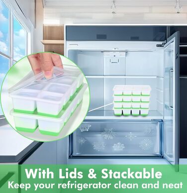 Форми для льоду JRISBO 2 шт. з кришкою, великі кубики льоду з силікону, BPA-free, LFGB-сертифіковані