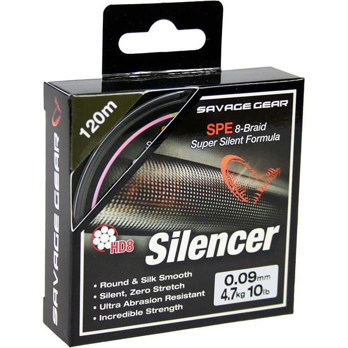 Braided Line SAVAGE GEAR HD8 Silencer Braid Fishing Line 120m/300m Top! (0.09mm / 120m / 4.7kg)