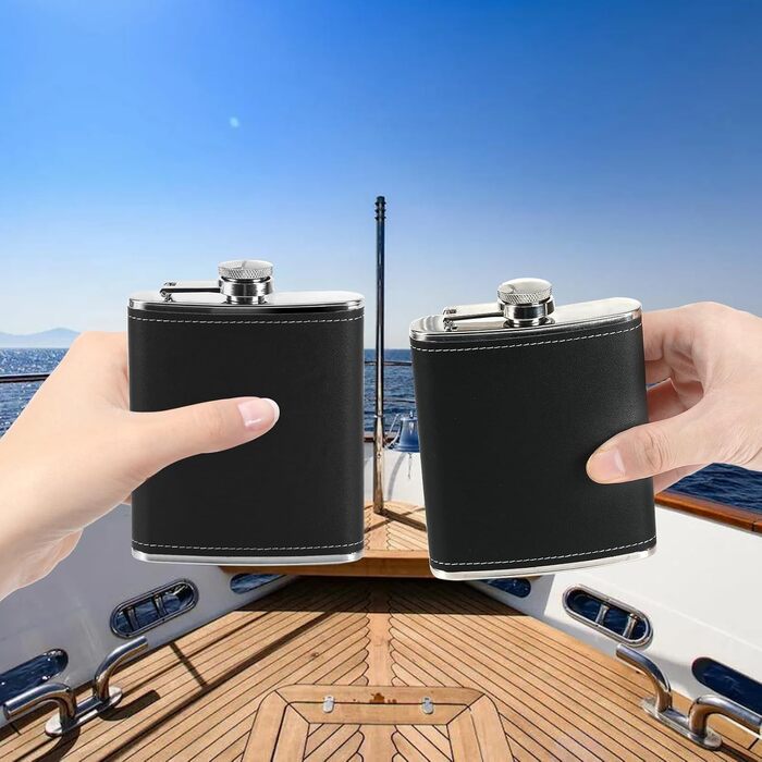 Фляга Vasmeiy з нержавіючої сталі, 227мл, чорна, полірована, для алкоголю, компактний набір для стильного відпочинку