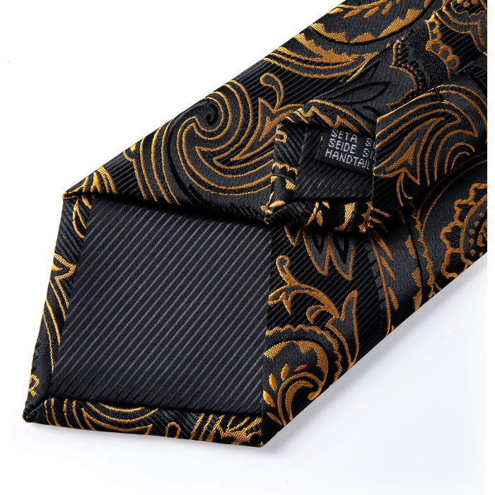 Краватка з візерунком пейслі DiBanGu, шовкова краватка, нагрудна хустинка, запонки, затискач для краватки - чорний та золотий для весілля та балу