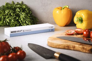 Точило для ножів Zische Missarka Blue - професійне з каменю з корунду, 200x60x25 мм, 2 зернистості FEPA 500/1200