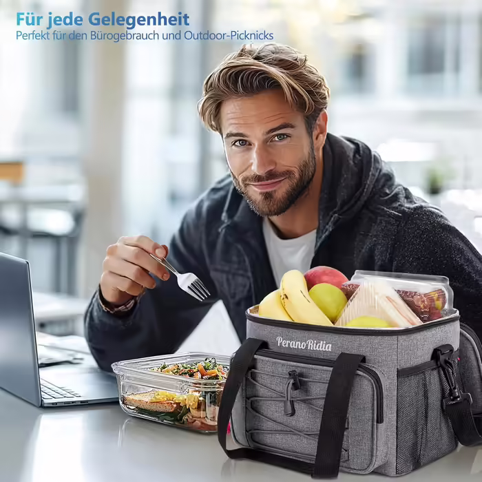 Large Foldable Cooler Bag for On-the-Go, Insulated Bag, Thermos Bag, Cooler Bag for Food & Drinks, Portable Cooler Box for Camping, Beach, BBQ, Grilling, Picnic, Hiking, Shopping, Gray (10L)