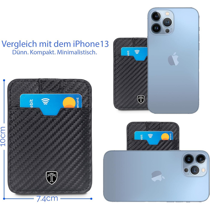 Слім-гаманець TRAVANDO Dallas з RFID-захистом та вужком для 12 карток, карбоновий, Німеччина
