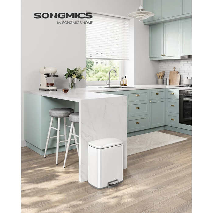 Відро для сміття SONGMICS 20 л з педаллю, м'яким закриттям, з внутрішнім відром, 15 мішків, металеве срібло