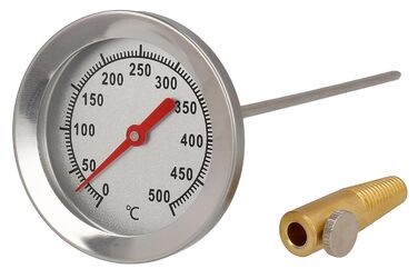 Lantelme 500°C Stainless Steel Thermometer with 30cm Probe and Brass Cone for Mounting | For Wood-Fired Oven, Pizza Oven, Oven, Back Oven, Grill, BBQ, and Smoker | Analog Oven Temperature Measurement