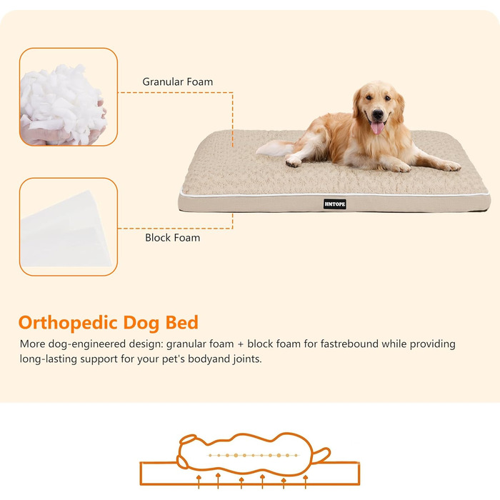 Ортопедичний лежак для собак, двоярусний килимок для собак, зручний лежак для собак, знімний кошик для собак, 90 см для собак маленьких та середніх порід (105 x 69 x 12 см, бежевий)