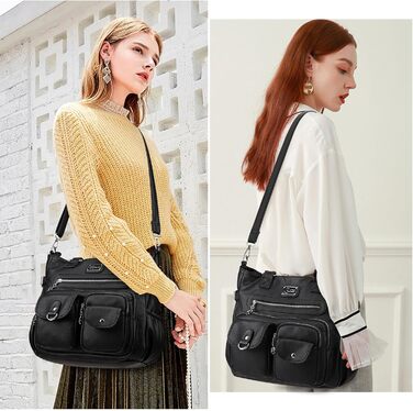 Сумка жіноча KL928 через плече, велика, чорна, PU шкіра, з багатьма відділеннями