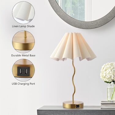 Настільна лампа EOEYYOYB з USB A+C, сенсорне керування, регулювання яскравості, абажур з льону, для спальні та вітальні, біла