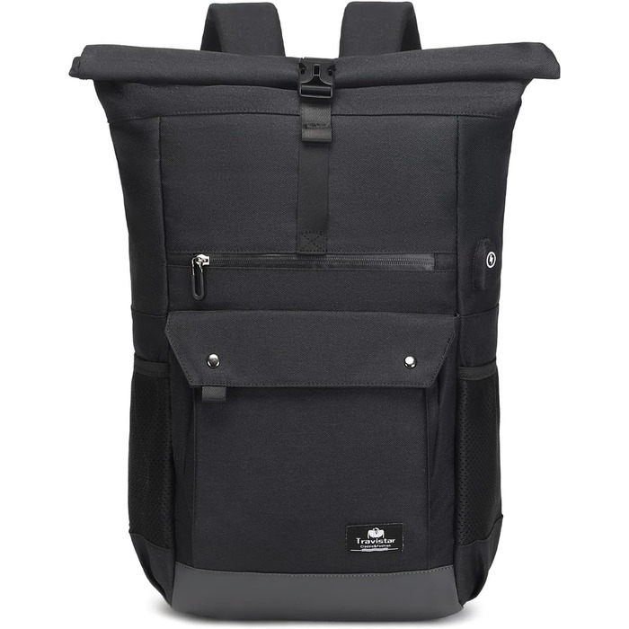 Чорний рюкзак Rolltop з відділенням для ноутбука 15,6 дюймів: бізнес, школа, подорожі, комфорт, водонепроникність