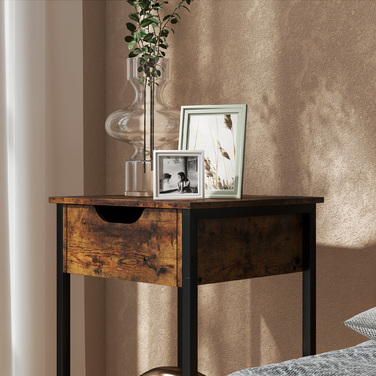HOMCOM Side Table, Coffee Table in Industrial Design, Coffee Table with Steel Frame, for Living Room, Bedroom, 40 x 40 x 68 cm, Rustic Brown | Aosom