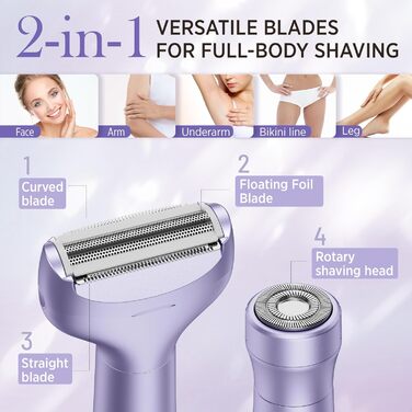 Електричний епілятор для жінок: безболісний пристрій для догляду за тілом, обличчям, зоною бікіні, ногами та під пахвами. Портативний, акумуляторний (рожеве золото, фіолетовий)