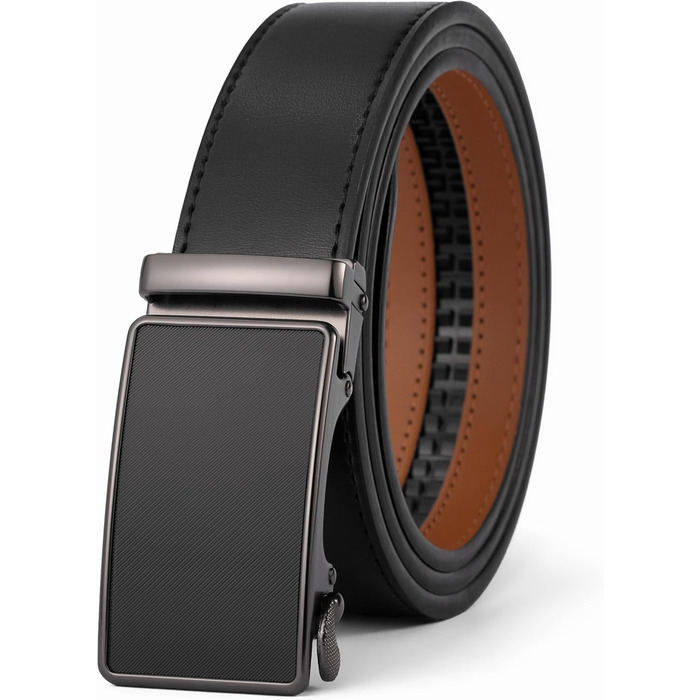 Чоловічий шкіряний ремінь VRLEGEND з автоматичною пряжкою (ратинг) без дірок для бізнесу/костюма, регульований розмір, з подарунковою коробкою, чорний