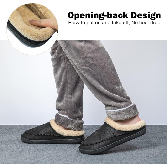 Тапочки чоловічі Miqieer з меморі-піною, теплі зимові плюшеві халапони (45/46 EU, 570 Чорний)