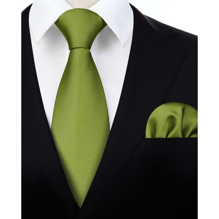 HISDERN Комплект краватки, нагрудного хустинки та краватки-затискача для чоловіків на весілля, однотонні, різні кольори, універсальний розмір (Оливковий)