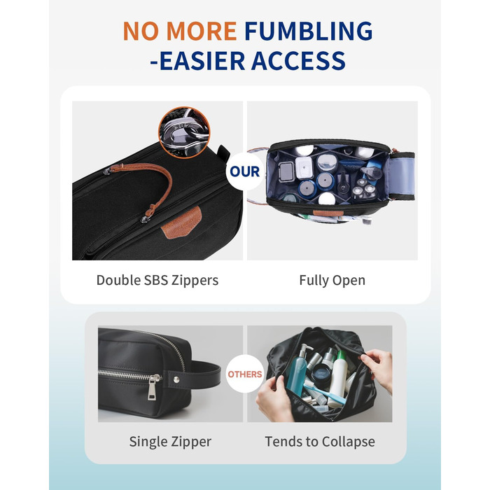 Чоловіча дорожня косметичка ECOHUB, водонепроникна, з великим відділенням та відділенням для мокрого одягу, з переробленого PET, з двома блискавками, чорна