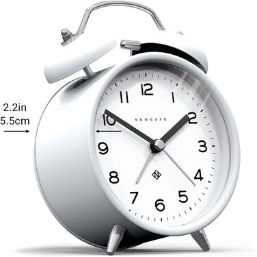 NEWGATE ® Charlie Bell Echo Alarm – Small Modern Nightstand Alarm Clock – Bedroom Accessory – Alarm Clock – Desk Accessory – Nightstand Clock – Arabic Numerals (White)