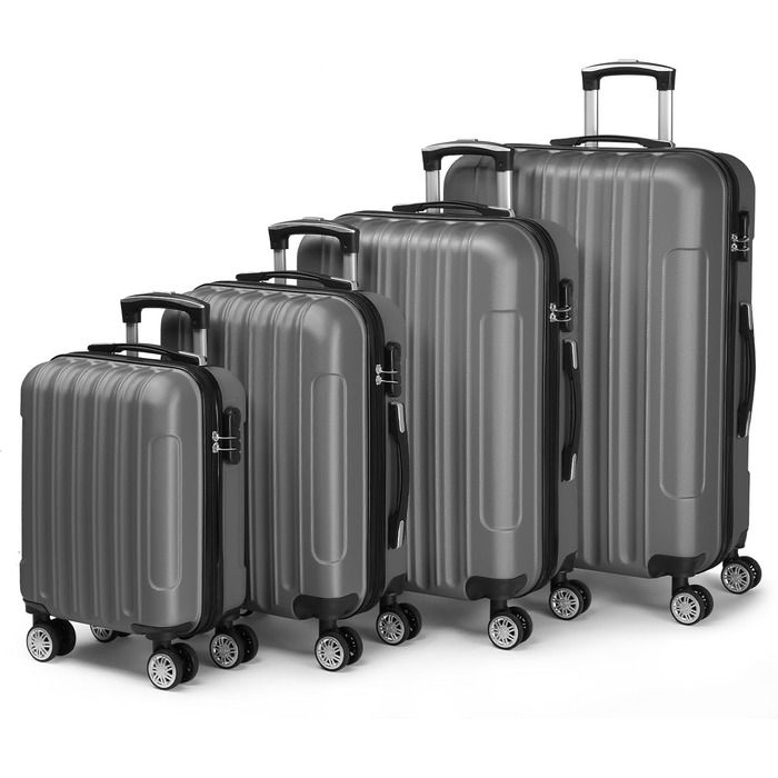 Набір валіз LALAHO 3/4/5 шт. з косметичками, з ABS пластику, сірий (4 шт.)