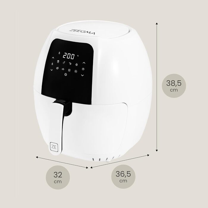 Фритюрниця без олії ZEEGMA KNAPPER GRAND 1700 Вт, 2 відсіки, 9 л, таймер 60 хв, 11 програм, 60-200°C, швидкий нагрів, сенсорне керування, білий колір